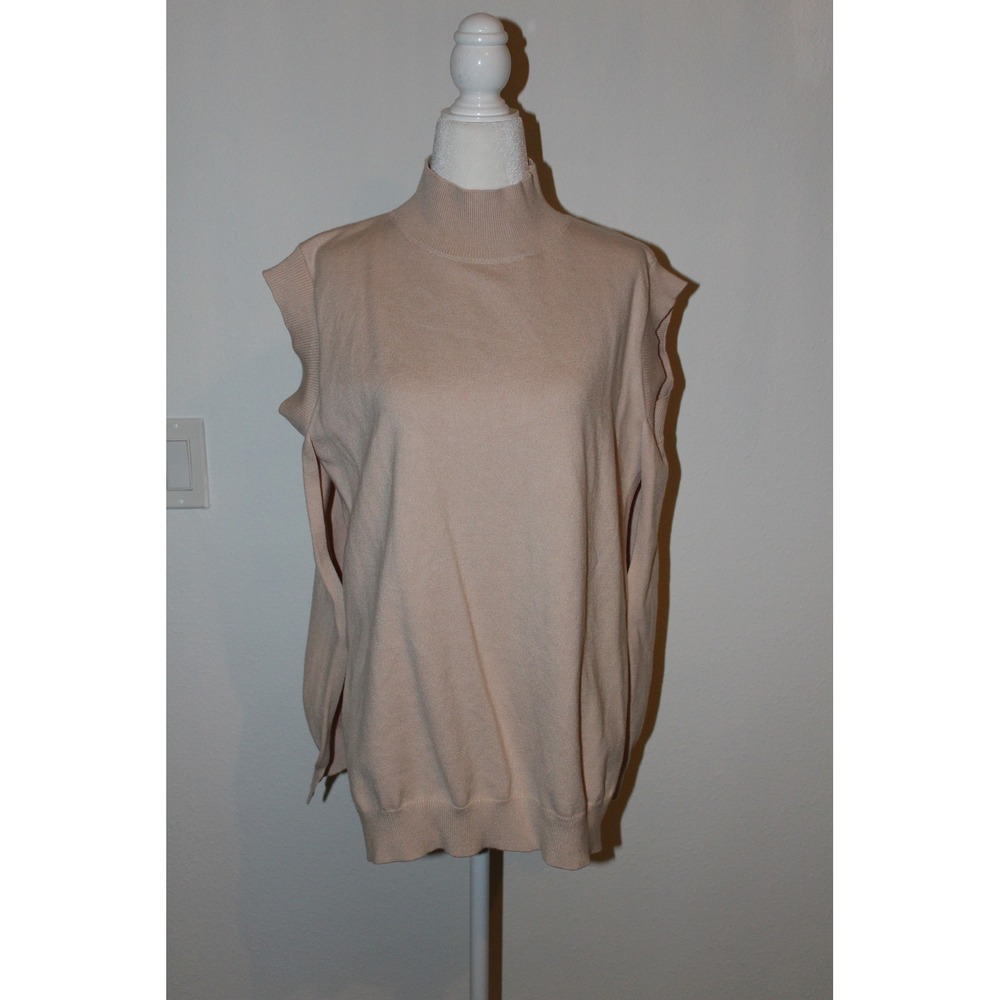Sleeveless Mock‎ Neck Open Side Knit Sweater Vest Beige Tan Small